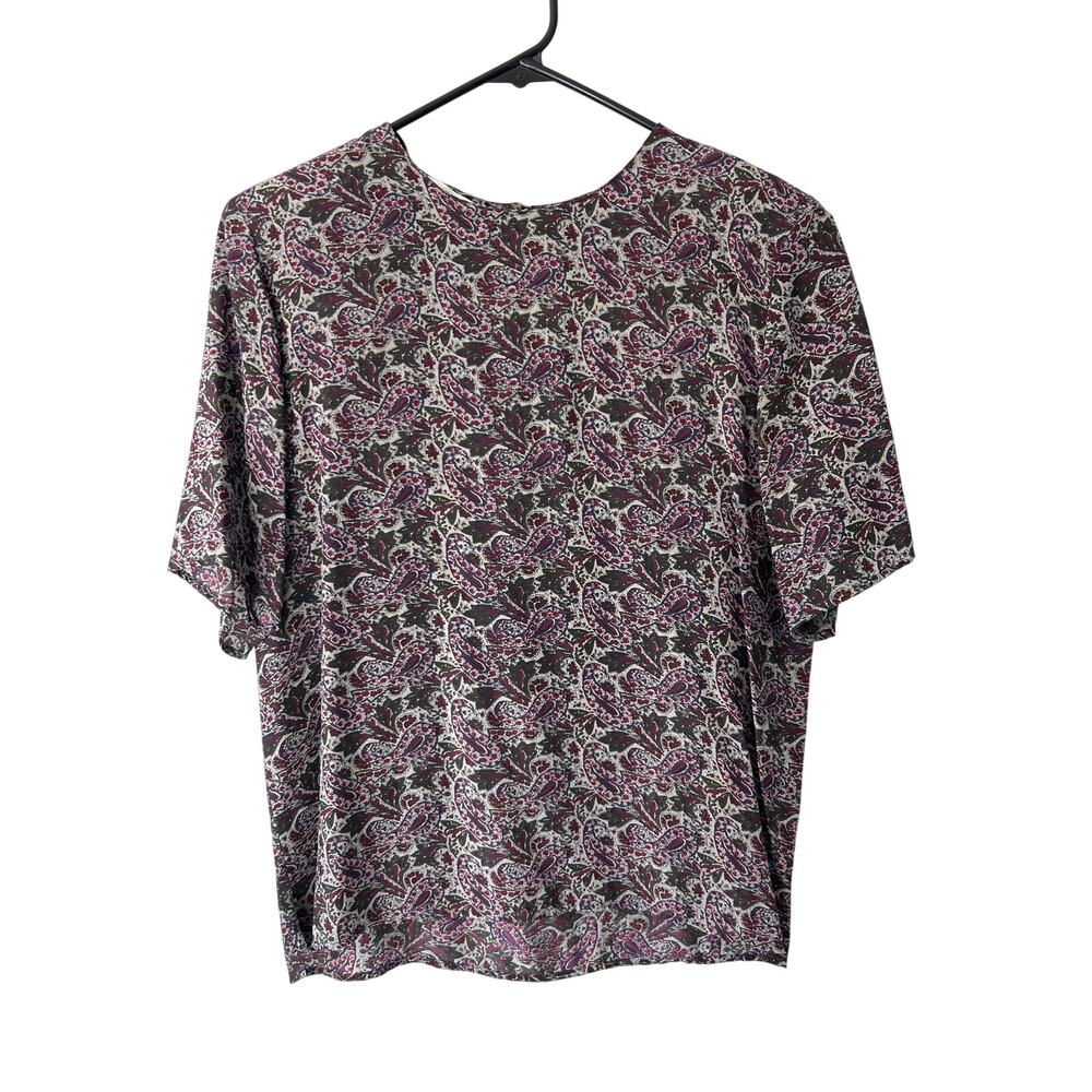 VTG Casual Corner 100% Silk Shoulder Pad Short Sleeve Paisley Blouse Small